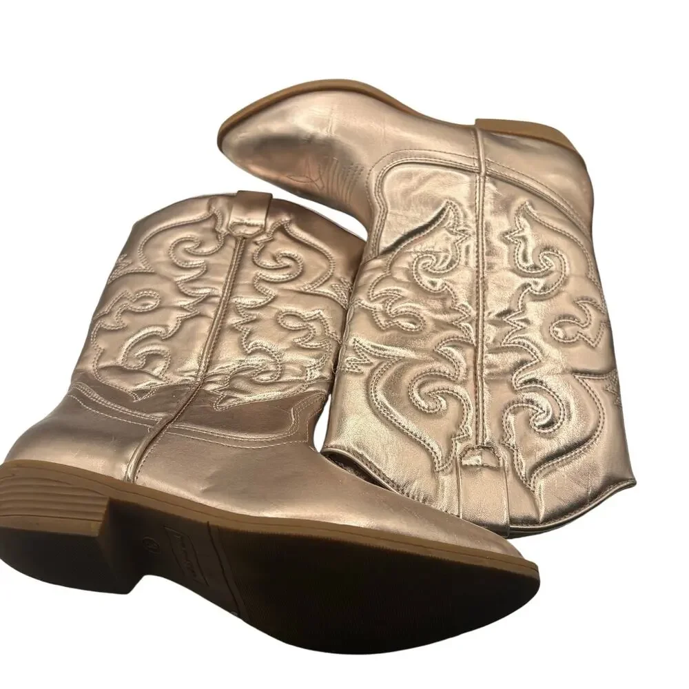 Tucker + Tate Cassidy Size 3 Gold Western Cowboy Boots Leather Detail Shiny Glam